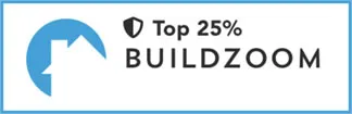 BuildZoom Top 25% badge featuring a blue house icon with a shield symbol.