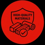 A house icon and a shield with a check mark, representing the reliable protection offered by Home Makeover's use of premium materials.