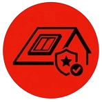 A house icon and a shield with a check mark, representing the reliable protection offered by Home Makeover's use of premium materials.